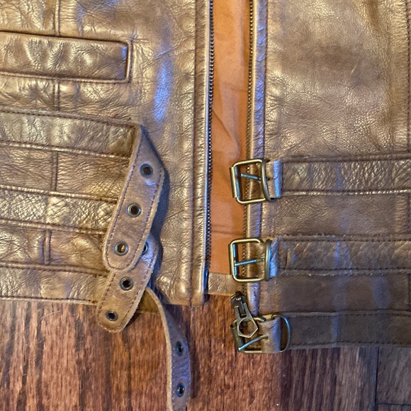 Ralph Lauren Blue Label Aviator Strap Cropped Brown Leather Jacket - Picture 11 of 13